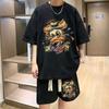 2024 Novo Conjunto Esportivo Casual de Manga Curta Masculino Solto Tamanho Grande Shorts Bonito Waffle Conjunto de Duas Peças Tendência