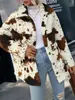 2026 Otoño e Invierno Europeo y Americano Transfronterizo Estampado de Vaca Solapa Felpa Abrigo Chaqueta Suelta de un Solo Botón Ropa para Mujer