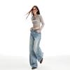 25 Jeans de Pierna Ancha Sueltos de Cintura Baja No Elásticos Lavados de Alta Resistencia Scimitar para Otoño e Invierno Pantalones Vaqueros para Mujer