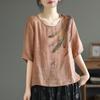 Algodão Linho Verão Novo Vintage Artístico Impresso Solto Elegante Solto Slim Look Fino Camisa Elegante Top Feminino