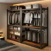 Estantería de alta calidad, armario, dormitorio, fácil de montar, adecuado para apartamentos de alquiler, perchero de metal de estilo abierto, estante de almacenamiento y armario de almacenamiento