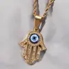 Moda Europea y Americana Creativo Hueco Mano de Fátima Colgante Clásico Retro Ojo Turco Azul Collar Venta al por Mayor