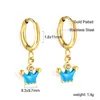 Pendientes Exquisitos y Compactos con Pendientes de Goteo de Aceite Azul con Corona y Diamantes, Pendientes Lindos, Pendientes, Pendientes de Acero Inoxidable para Mujer