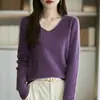 Venta al por mayor del fabricante Nuevo suéter de punto sin costuras de una sola pieza con cuello en V para mujer, jersey de manga larga, suéter de capa base para mujer