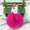 Llavero con bola de pelo de unicornio de PU de doble cara, colgante para bolso de niña, juguete para coche, venta al por mayor de fábrica