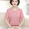 Nova Blusa de Manga Curta de Seda Gelada para Mães no Verão, Solta, Estilosa, Camiseta Básica para Mulheres de 40-50 Anos
