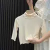 Ropa de primavera y otoño para niñas, tops de bebé elegantes, camisetas lisas de cuello alto estilo coreano de moda con bordes rizados