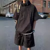 Estilo Novo de Verão Roupa de Trabalho Tendência Casual Esportiva para Homens, Toque Gelado Meio Zíper com Capuz Versátil Secagem Rápida Manga Curta Shorts