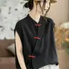 Nova Camisa de Algodão Dupla Face Bebê com Botão de Sapo Estilo Literário Retrô para Mulheres Novo Estilo Chinês Estilo Nacional Personalidade Versátil Solto Tendência