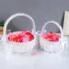 Cesta de Flores de Renda com Pérolas Brancas para Casamento, Cesta de Flores para Crianças, Decoração de Local de Casamento, Pequena Cesta de Flores