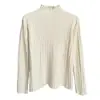 Blusa de base feminina para outono e inverno 2024, novo suéter de tricô com gola semimédia e babados, blusa de manga longa com gola média
