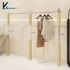 Arara de Exposição para Loja de Roupas Prateleira Criativa de Madeira e Aço Inoxidável Cabide de Exposição de Parede Cabideiro Multifuncional de Chão