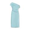 Vestido Asimétrico de Personalidad Retro Francés para Mujer Verano Cintura Entallada Plisado Hombro Descubierto Largo Medio Color Sólido