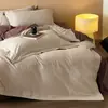Funda de edredón de algodón cepillado grueso de lujo de alta gama con cordones ocultos, juego de ropa de cama de cuatro piezas de algodón puro, juego de sábanas de tres piezas