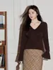 Top Asimétrico Retro de Cuello V con Pliegues y Mangas de Campana Estilo Primavera Talla Grande para Mujer Camiseta Ajustada 65477