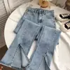 Calça Jeans Micro-flare para Estudantes Femininas Verão Novo Stretch Slim-fit Emagrecedora Versátil Wide-leg Tendência Barra Dividida