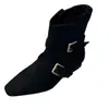 Botines de Ante con Tacón Grueso para Mujer, Botas de Media Caña de Moda para Dos Formas de Usar, Estilo Vintage Otoño/Invierno con Hebilla de Cinturón y Punta Cuadrada Plegable 2026