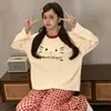Pijama para Mujer de Primavera y Otoño, Nuevo Estilo Algodón Imitación Cuello Redondo Manga Larga Dulce y Lindo Casual Estudiante Ropa de Casa Conjunto que se Puede Usar Afuera