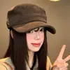 Chapéu de Equitação Marrom Camurça Topo Plano Feminino Outono Literário Retrô Emagrecedor Bico de Pato Circunferência Craniana Grande Chapéu Newsboy