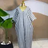 Ropa de Mujer Transfronteriza Europea y Americana 2025 Nuevo Otoño Dulce y Fresca Holgada Talla Grande Vestido de Rayas con Cuello en V y Mangas de Murciélago