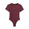 G005-25 Novo Estilo de Verão Estilo Europeu e Americano Garota Popular Desejo Puro Sexy Elástico Slim Fit Simples Gola Redonda Manga Curta Macacão