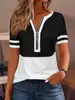 Camisetas Cortas de Manga Corta con Cremallera de Color Contrastante, Moda, Nuevas, Comercio Exterior Transfronterizo, Estación de Primavera y Verano Europea y Americana, Suministro para Estación Independiente de Amazon