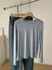 Camiseta de manga larga versátil y elegante para mujer, mezcla de lana Tencel, fina y suave, ajustada, color liso, adecuada para principios de otoño