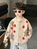 Cárdigan suéter de punto para niños, rojo con lunares, estilo coreano, elegante y versátil, para niños pequeños y mayores, para primavera y otoño