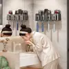 Estante de almacenamiento para cepillo de dientes con ventosa para baño, organizador para lavabo montado en la pared sin taladro para cepillo de dientes eléctrico y vaso para enjuague bucal