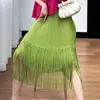Miyake Verano Nuevo Degradado Cuello Redondo Sin Mangas Todo Fósforo Top Borla Cadera Suelta Falda Traje de Dos Piezas Mujer