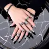 Z-99 Unhas Postiças Ovais Longas Cinza Cinza Espelho Mágico Futuro Mecânico Cyberpunk Menina Cool 24 Peças Pontas de Unha Usáveis Atacado
