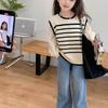 Roupa infantil atacado blusa de duas peças falsas para meninas primavera e outono nova moda infantil ocidental blusa de tricô listrada para crianças grandes