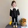 Conjunto de blusa tipo muñeca floral amarilla estilo coreano para niñas y pantalón de campana, nuevo modelo primavera y otoño 2026, conjunto de dos piezas para niñas pequeñas