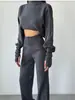 Conjunto Casual Americano de Moletom com Calça Longa de Manga Longa, Gola Alta, Solto, Novo para Outono e Inverno, Cruzamento Europeu e Americano, Conjunto de Duas Peças Feminino