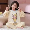 Pijama Infantil de Algodão Puro Nuvens para Meninas, Estilo Primavera e Outono, Gola Redonda, para Crianças Maiores, Roupa de Casa para Meninas Princesas, 100% Algodão, Caimento Solto
