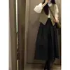 Conjunto coordenado em tom de chá, conjunto completo de roupa da moda estilo coreano estilo Chanel, conjunto de terno preppy de três peças
