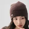 Gorro de Punto Canalé 100% Cachemir para Mujer Otoño Invierno Plegable Logo Pequeño Cálido Holgado Protección para las Orejas Versátil Sombrero de Lana