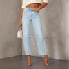 Jia Jun Jeans Feminino Lavado Casual Solto Cintura Média Reto Moda Comércio Exterior Transfronteiriço Europa e América JEANS