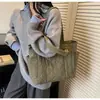 Bolsa de Algodão Acolchoada de Inverno para Mulheres, Grande Capacidade, Bolsa de Ombro Versátil de Nicho, Bolsa Tote para Aula e Deslocamento de Estudantes
