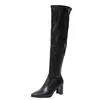 Botas altas de cuero para mujer, moda europea y americana, punta fina, nuevas, 2026, botas largas gruesas hasta la rodilla, de tacón alto, adelgazantes, color beige, para otoño