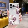 Fábrica de origem Capa de celular transparente roxa com rosa pintada com tinta UV para iPhone17, capa macia resistente a arranhões e quedas, personalizável