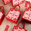 Bolsa de Boda, Bolso de Mano para Dulces de Boda, Bolsa Roja con Palabra Feliz para Regalo de Novia, Bolsa de Regalo de Fieltro