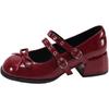Sapatos Femininos de Salto Bloco Bico Redondo 2025 Novidade Primavera e Outono Sapatos de Couro Sapatos de Salto Alto Estilo Britânico Moderno Fivela Dupla