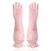 Luvas Domésticas de Limpeza Estendidas Duráveis Impermeáveis de Látex para Lavar Louça de Cozinha e Lavar Roupa