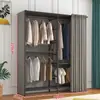 Armario reforzado de lujo ligero totalmente metálico, armario de estilo abierto ensamblado, combinación de pie con panel colgante para dormitorio