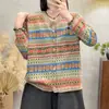 Cárdigan de Punto Teñido con Hilo de Algodón Retro Artístico 2025 Otoño Nuevo Cuello Redondo Abotonadura Simple Adelgazante Chaqueta para Mujer