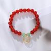 Pulseira de Cristal Ágata Vermelha Estilo Coreano Ins Círculo Único Mulheres Contas Barril Jade Dongling Pedra Olho de Gato Branco Pulseira Gatinho