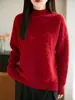 Tejido de punto grueso lavable a máquina, mezcla de lana, cuello alto medio para mujer en otoño e invierno, ropa de trabajo cálida con diseño de patrón de lazo