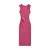 Vestido de Tirante Ancho acanalado color Verde Oliva para Mujer, Vestido Largo Primavera y Verano, Vestido Bodycon de Verano, Estilo sin Mangas de Corte Ajustado para Mujeres Jóvenes