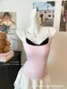 Top Camisola de Encaje Empalmado Estilo Coreano Hot Girl, Dos Piezas Falsas con Sujetador Incorporado, Ajustado, Perfecto para Usar Solo o en Capas